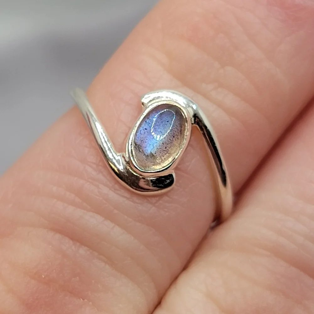 Blue Fire Labradorite 925 Sterling Silver Genuine Gemstone Ring Dainty